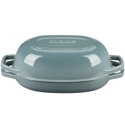 EDGING CASTING Enameled Cast Iron Oval Dutch Oven Pot with Lid, Dutch Oven for Sourdough Bread Baking, Bread Oven, Bread Dutch Oven, Oval Bread Pan, 7qt, Seasalt