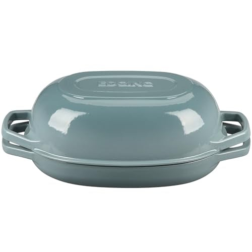 EDGING CASTING Enameled Cast Iron Oval Dutch Oven Pot with Lid, Dutch Oven for Sourdough Bread Baking, Bread Oven, Bread Dutch Oven, Oval Bread Pan, 5qt, Seasalt