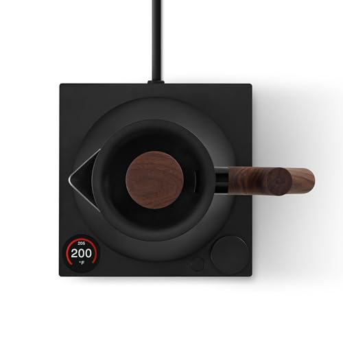 Fellow Corvo EKG Pro Electric Tea Kettle - Quick Heating, Precise Temperature Control Electric Kettle, Scheduling, Built-in Brew Timer for Boiling Water - Matte Black with Walnut Handle - 0.9 Liter
