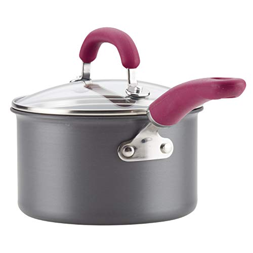 Rachael Ray Create Delicious Hard Anodized Nonstick Cookware Pots and Pans Set, 11 Piece, Burgundy Handles