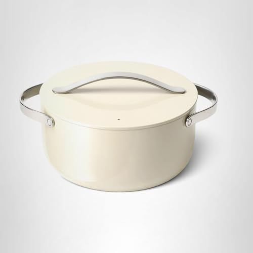 Caraway Dutch Oven Pot with Lid (6.5 qt, 10.5") - Non-Stick Ceramic Coating - Free From Forever Chemicals - Oven Safe & Stovetop Agnostic - Cream