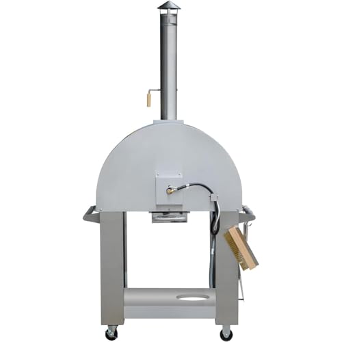 KOSTCH 32.5 inch Wood Fired and Propane Gas Pizza Oven for Outdoor Kitchen in Stainless Steel, Large Pizza Oven for Outside, Yard and Party (Blue with Cover)