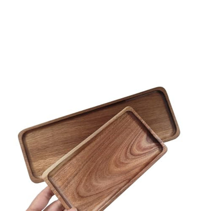 Rectangular Wood Serving Trays Set, Large Natural Wooden Serving Platters, Charcuterie Plates Board Snack Dessert Appetizer Serving Tray for Long Bread Cheese, Food Fruit Dishes Home Decor (2 Pack)
