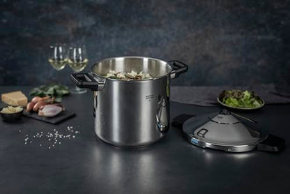 Kuhn Rikon DUROMATIC® 7.0L Stovetop Pressure Cooker – 22cm, Swiss Made – 18/10 Stainless Steel, Energy Efficient, Safe Locking Lid, Works on Induction & All Stovetops, Includes Trivet & Cookbook
