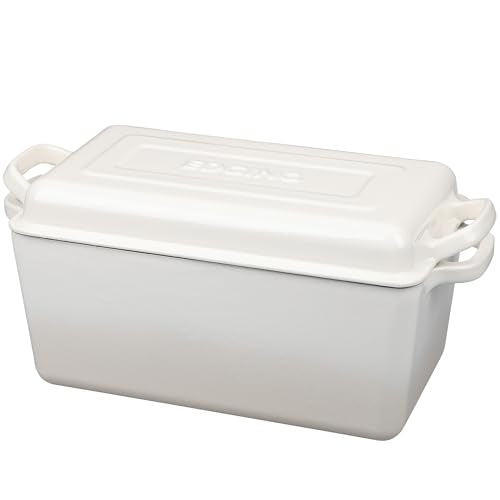 EDGING CASTING Enameled Cast Iron Dutch Oven, Oblong Bread Oven for Sourdough Bread Baking, Baking Pan, Dual Handles, Oven Safe, 4 Quart, White