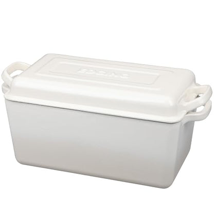 EDGING CASTING Enameled Cast Iron Dutch Oven, Oblong Bread Oven for Sourdough Bread Baking, Baking Pan, Dual Handles, Oven Safe, 4 Quart, White