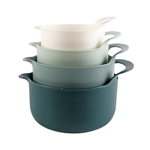 COOK WITH COLOR Nesting Plastic Mixing Bowl Set with Pour Spouts and Handles, Green, 4 Piece Non-Slip