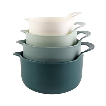 COOK WITH COLOR Nesting Plastic Mixing Bowl Set with Pour Spouts and Handles, Green, 4 Piece Non-Slip