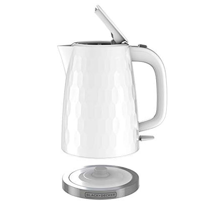 BLACK+DECKER 1.7L Cordless Electric Kettle, KE1560W, Premium Texture, Water Window, Rapid Boil, Auto Shutoff, White