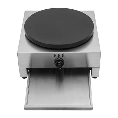 JINHZIXIU 16Inch Gas Crepe Maker Commercial Pancake Maker Stainless Steel Flat Plate Crepe Griddle Pancake Making Machine with Drawer & Scraper for Restaurant, Canteen