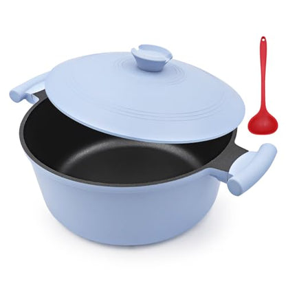 Bobikuke 7 Quart Lightweight Dutch Oven Pot with Lid, Aluminum Casserole Cookware, Large Cooking Pot Nonstick, Induction Pot for All Stoves, Stay-Cool Handle, PFOA Free, Blue