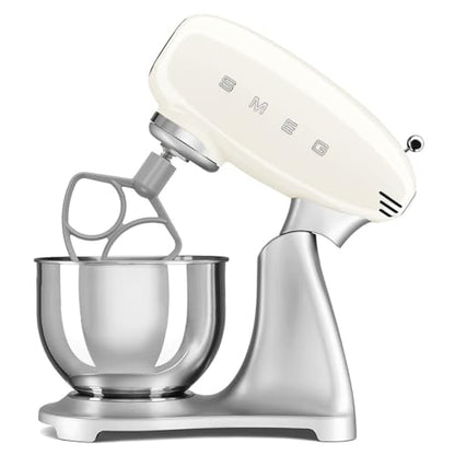 SMEG SMF04 5-Qt Stand Mixer with Smooth Start & SteadyMix, 600W Motor, 10 Speeds, Stainless Steel Bowl & Pour Shield – Retro 50’s Style Planetary Mixer for Bread Dough, Baking & Desserts-Cream