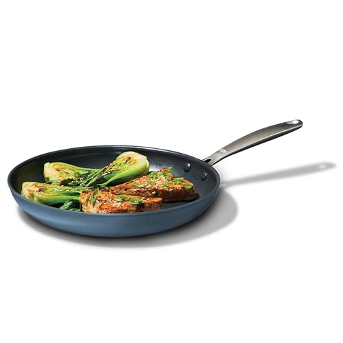 OXO Enhanced 10” Nonstick Frying Pan Skillet, Ceramic PFAS-Free Cookware, Stainless Steel Handle, Eggs & Omelets, Dishwasher & Oven Safe, Storm Blue