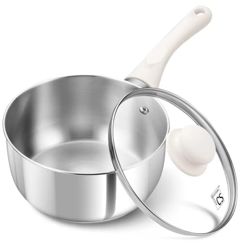 KOCH SYSTEME CS Stainless Steel Saucepan, 2QT Sauce Pan with Lid with Stay-cool Bakelite Handle, Stainless Steel Pot 2QT with Comfortable Handle, 2 Quart Sauce Pan with Lid, Induction Ready