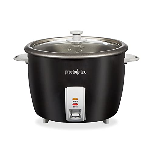 Proctor Silex Rice Cooker & Food Steamer, 30 Cups Cooked (15 Cups Uncooked), Includes Steam and Rinsing Basket, Black (37555)
