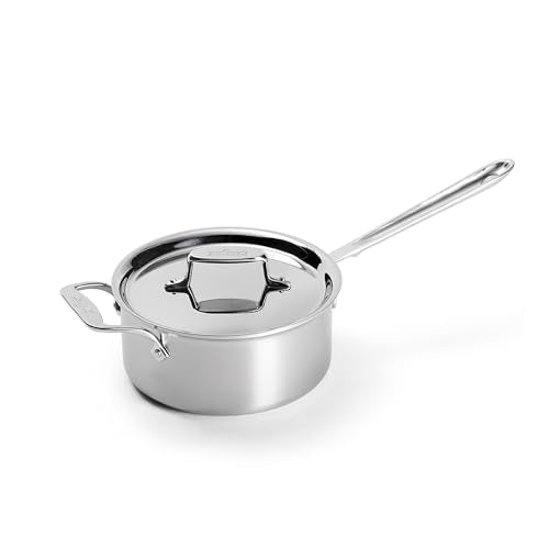 All-Clad D5 5-Ply Stainless Steel Sauce Pan 3 Quart Induction Oven Broiler Safe 600F Pots and Pans, Cookware Silver
