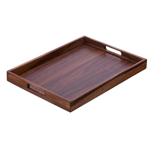 Wooden Serving Tray with Handles, Wood Decorative Trays for Coffee Table Tray, Rectangular Food Trays for Party Platters, Breakfast in Bed, Couch, Ottoman, Dinner, Appetizers, Decor(15.7x11.8x1.6)