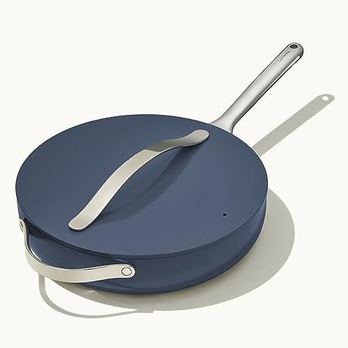 Caraway Nonstick Ceramic Sauté Pan with Lid (4.5 qt, 12") - Non Toxic, PTFE & PFOA Free - Oven Safe & Compatible with All Stovetops (Gas, Electric & Induction) - Navy