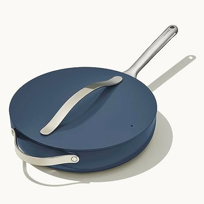 Caraway Nonstick Ceramic Sauté Pan with Lid (4.5 qt, 12") - Non Toxic, PTFE & PFOA Free - Oven Safe & Compatible with All Stovetops (Gas, Electric & Induction) - Navy