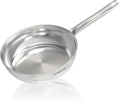Sunhouse 18/10 Stainless Steel Pan 9 Inch, 3-Ply Clad No Coatings Frying Pan, Skillet with Stay-cool Handle, Oven and Dishwasher Safe, Induction Compatible