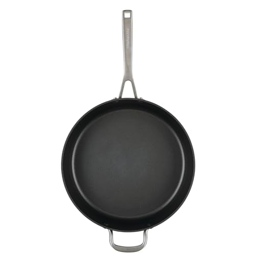 KitchenAid Hard Anodized Induction Nonstick Cookware Saute Pan/Jumbo Cooker with Lid and Helper Handle, Dishwasher Safe, 5 Quart Non Stick Sauteuse with Stainless Steel Handles - Matte Black
