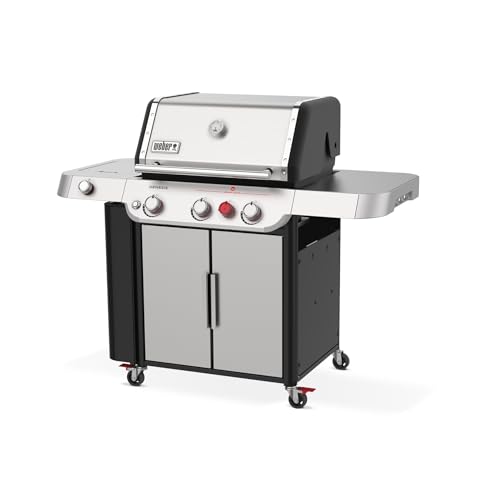 Weber Genesis S-335 Liquid Propane Gas Grill for Outdoor Cooking, Stainless Steel, 3 Burners and 1 Side Burner – Stainless Steel Cooking Grates, PureBlu Burners & Sear Zone