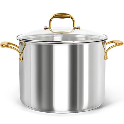 MICHELANGELO Stainless Steel Stock Pot with Lid - 12 Quart Soup Pot with Ergonomic Handle, Large Cooking Pots for StewSoup, Suitable for All Stoves
