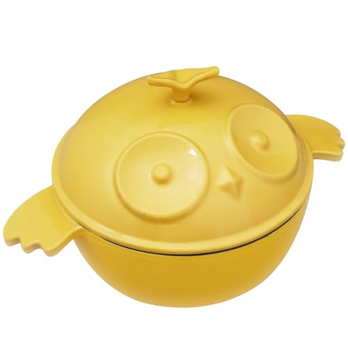 Flavehc Owl Shaped Cast Iron Dutch Oven with Lid 3 qt Enameled Dutch Oven for Bread Baking,Yellow