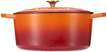 Crock Pot Artisan 7-Quart Oval Enameled Cast Iron Dutch Oven – Sunset Orange, Durable Heavy-Duty Cookware for Slow Cooking, Roasting, Baking with Lid