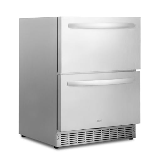 HCK 24 Inch Under Counter Double Drawer Fridge, Stainless Steel Outdoor Beverage Refrigerator for Patio, Built-in Beverage Fridge for Home & Commercial Use
