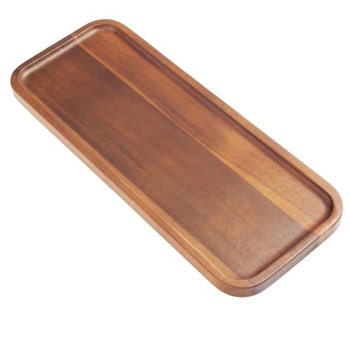 HOMKULA Small Solid Acacia Wood Serving Trays and Platters - Wooden Mini Charcuterie Boards, Rectangle Cheese Board for Food, Bathroom, Home Decor, Kitchen Counter, (14" x 5.5", 1 Pack)