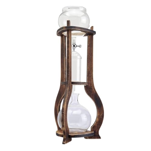 Nispira Iced Coffee Cold Brew Drip Tower Coffee Maker, 6–8 Cup Manual Cold Brew Brewer with Adjustable Valve, Wooden Frame & Glassware, Slow Cold Extraction System