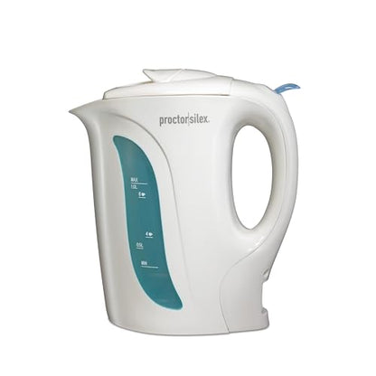 Proctor Silex Electric Tea Kettle, Water Boiler & Heater Auto-Shutoff & Boil-Dry Protection, 1000 Watts for Fast Boiling, 1 Liter, White