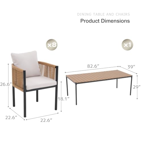 SUNSITT 9 Piece Outdoor Patio Dining Set w/Cushioned Woven Rattan Chairs