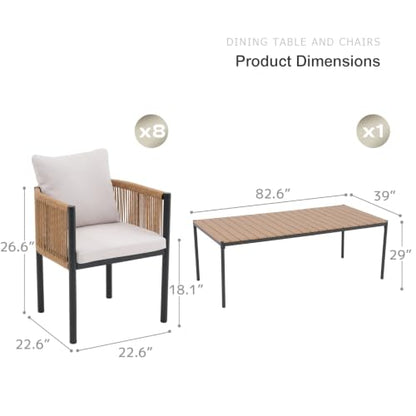 SUNSITT 9 Piece Outdoor Patio Dining Set w/Cushioned Woven Rattan Chairs