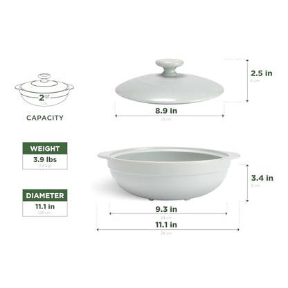 MINH LONG 2-Qt Porcelain Dutch Oven with Lid – Lead & Cadmium Free, Oven Safe to 482°F, Heat Retention, Clay Pot for Cooking on Gas & Infrared Cooktop, Use to Marinate, Cook, Bake, Refrigerate & Serve