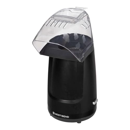 West Bend Air Crazy Hot Air Popcorn Popper Machine 4-Quart Oil-Free Popping for Healthier Snacks Dual-Purpose Measuring and Butter Cup On/Off Switch Compact Design, in Black