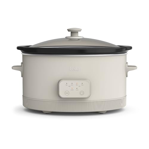 bella 6.0 Qt Programmable Slow Cooker, Ceramic Nonstick Coating, Adjustable Temperature & Cooking Times, Dishwasher Safe Stoneware Pot & Tempered Glass Lid, Tangle Free Cord Wrap, Oatmilk