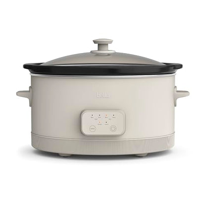 bella 6.0 Qt Programmable Slow Cooker, Ceramic Nonstick Coating, Adjustable Temperature & Cooking Times, Dishwasher Safe Stoneware Pot & Tempered Glass Lid, Tangle Free Cord Wrap, Oatmilk