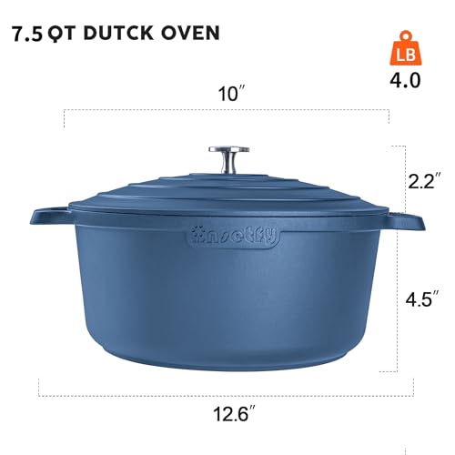 INSETFY Large Dutch Oven Pot with Lid-7.5QT Cast Aluminum Oven Pot with Two Handles Lightweight for Bread Baking Braising and Roasting(Blue)
