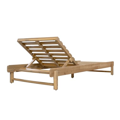 Christopher Knight Home Lara Outdoor Chaise Lounge with 4" Water-Resistant Cushion, Acacia Wood Recliner Chair Frame with Slatted Design, Patio Lounger with Adjustable Backrest, Light Teak+Cream