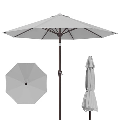 Kingdura 9FT Outdoor Patio Umbrella, Market Table Umbrella with Push Button Tilt and Crank, 8 Sturdy Fiberglass Ribs, UV Protection for Pool, Lawn, Deck, Backyard, Garden (Light grey)