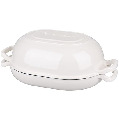VORRINGARD Enameled Cast Iron Sourdough Bread Oven, Dutch Oven, Loaf Cast Iron Bread Pan for Homemade Bread Baking, Meatloaf Pan with Lid, 7QT, White
