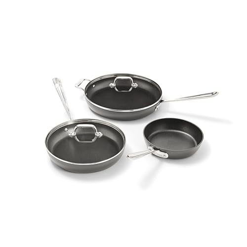 All-Clad HA1 Hard Anodized Nonstick Fry Pan Set – 5-Piece Cookware, 8", 10", 12" Skillets with Lid, Induction Compatible, Oven Safe to 500°F, Lid Safe to 350°F, Black