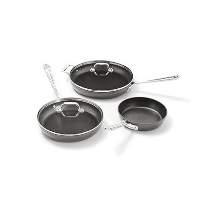 All-Clad HA1 Hard Anodized Nonstick Fry Pan Set – 5-Piece Cookware, 8", 10", 12" Skillets with Lid, Induction Compatible, Oven Safe to 500°F, Lid Safe to 350°F, Black