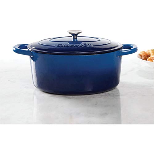 Crock Pot Artisan 7-Quart Oval Enameled Cast Iron Dutch Oven – Sapphire Blue, Heavy-Duty Cookware for Slow Cooking, Roasting, Baking with Lid