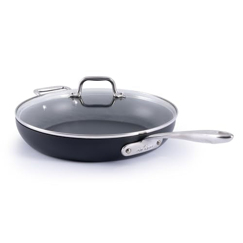All-Clad HA1 Expert Nonstick 12-Inch Chef's Frying Pan with Tempered Glass Lid, Stay-Cool Ergonomic Handle, Dishwasher-Friendly, Oven-Safe Up to 350°F, Induction, Compatible with All Cooktops, Black