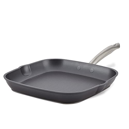 Anolon Accolade Forged Hard Anodized Nonstick Square Grill Pan/Griddle with Spouts, 11 Inch - Moonstone Gray