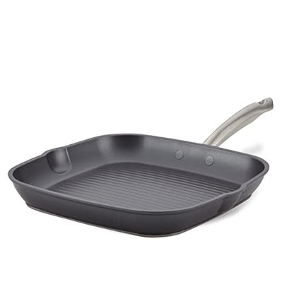 Anolon Accolade Forged Hard Anodized Nonstick Square Grill Pan/Griddle with Spouts, 11 Inch - Moonstone Gray
