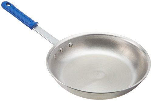 Vollrath 4010 10" Wear-Ever Fry Pan | Skillet with EverTite Rivets and Blue Silicone Cool Handle Grip for Restaurant Cafeteria Diner | 10.50"W x 17.91"D x 3.80"H, Natural Finish, Aluminum Alloy, NSF
